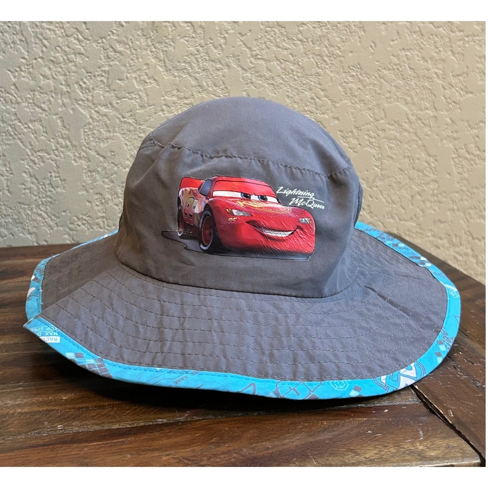 Disney Pixar Cars Bucket Hat Boys One Size Grey Teal Lightning McQueen Sun Hat
